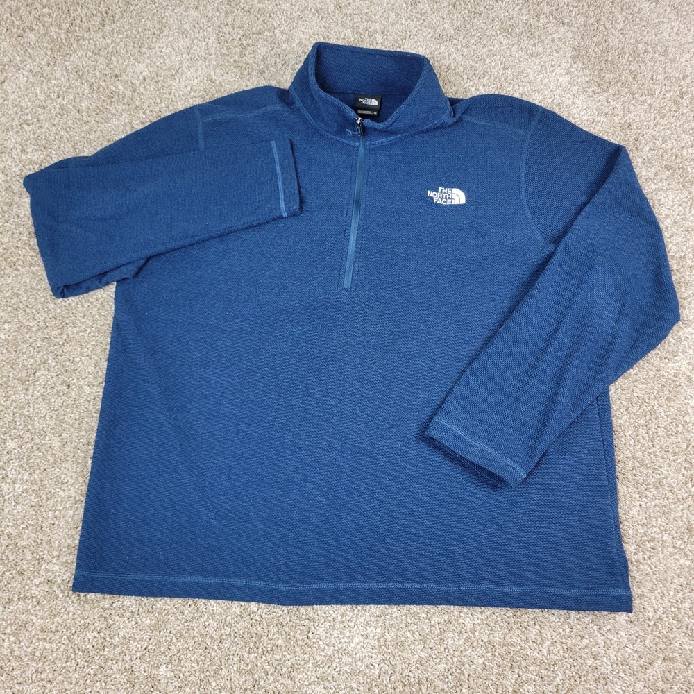 The North Face Mens 2XL Solid Blue Stretch Knit Fleece Quarter Zip - Picture 2 of 6